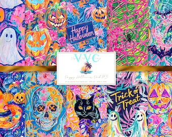 Preppy Halloween Pack #3 Digital Paper, 10 Seamless Patterns for Printable Scrapbook Paper - Instant Download, fall, autumn, pumpkin, ghost