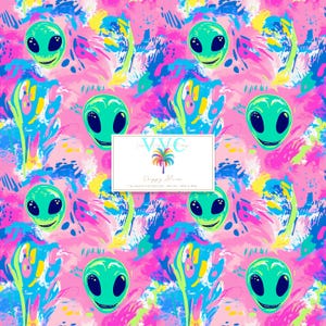 Preppy Alien Digital Paper, 1 Seamless Pattern for Printable Scrapbook - Instant Download, alien pattern, outer space, alien background