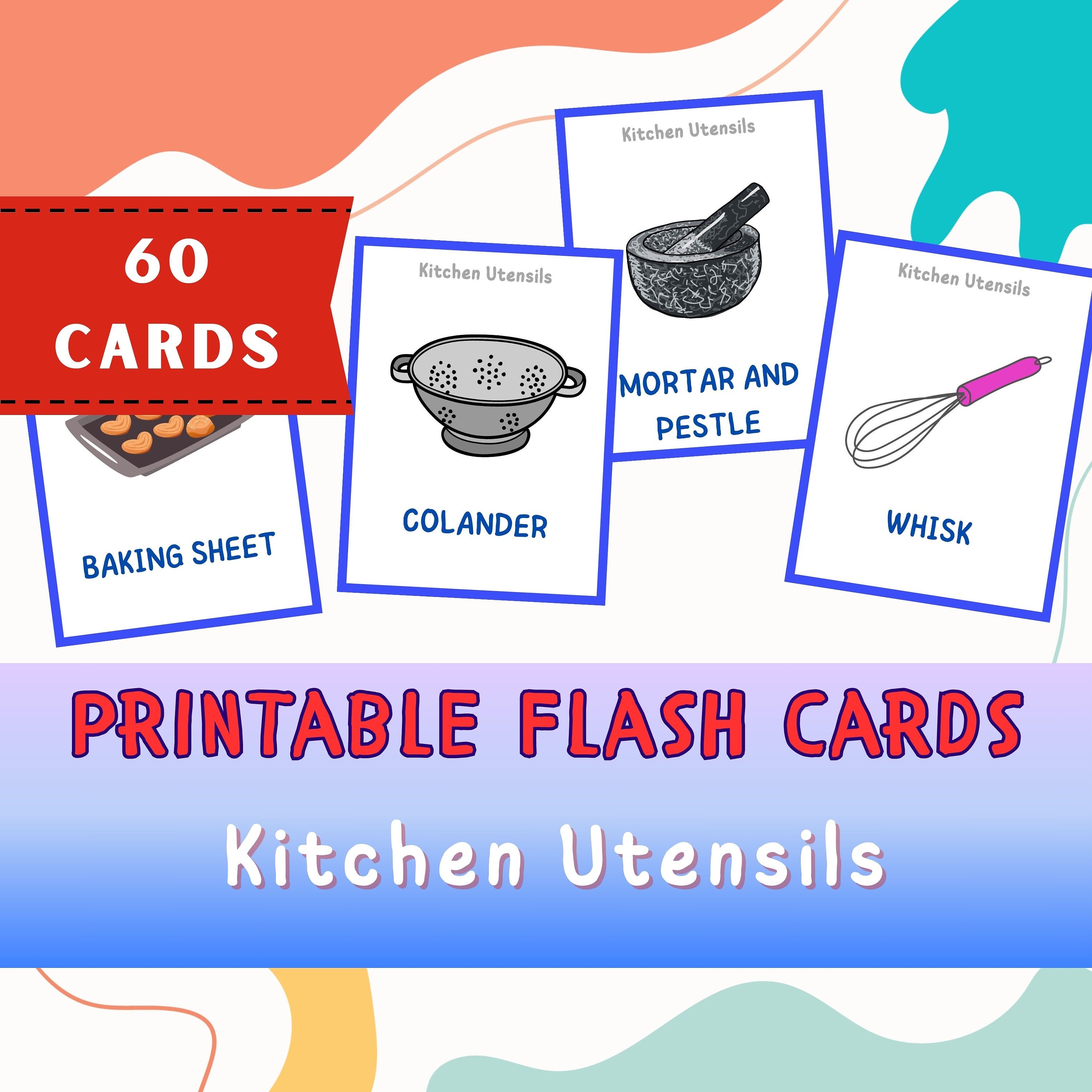 60 Tarjetas Flash de Utensilios de Cocina, Tarjetas Flash Montessori, Antónimos, Tarjetas Escolares, Tarjetas Imprimibles Educativas DigiRelic, DESCARGA INSTANTE A