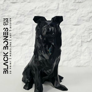 Laag poly bordercollie | Hondfiguur | Sculptuur | 3D-printen | Geschenk