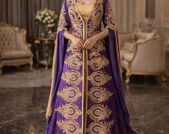 Purple Traditional Turkish Kaftan – Ottoman Motif Embroidered Bindallı, Henna Night Costume