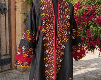 Turkmen Silk Embroidered Kaftan, Vintage Chapan, Uzbek Afghan Traditional Coat, Antique Kimono Jacket