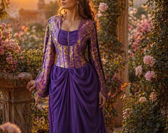 Purple Ottoman & Renaissance Inspired Corset Detail Tulle Dress | Bindallı Kaftan | Henna Night / Ball Gown