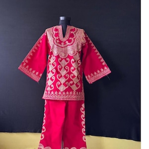 Geleneksel Vintage Türk Gelinlik Kırmızı Şalvar Bindallı, Türk Etnik Folklor, Düğün Kadın Kostümü, Kaftan Osmanlı Modeli Türk