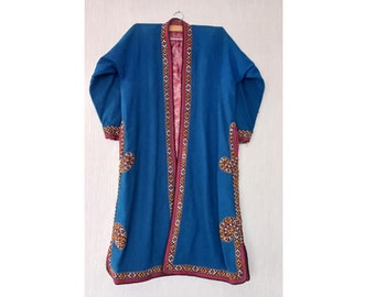 Antique Kaftan, Kimono, Wool Silk Embroidered Kaftan Dress, Traditional Vintage Turkmen Chapan, kimono