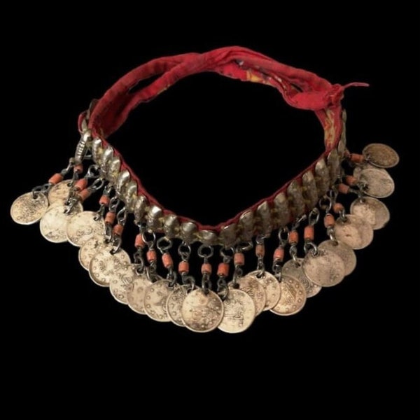 Antique Silver Necklace & Choker from the 1880's, Ottoman monogram coin necklace,Ottoman necklace