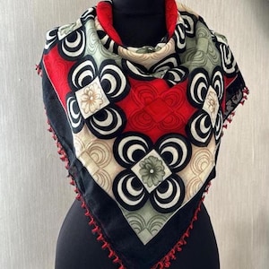 Turkish Anatolian Cotton Kerchief Scarf, Vintage Scarf, Crochet Lace Kerchief, Hand Printed Cotton Kerchief