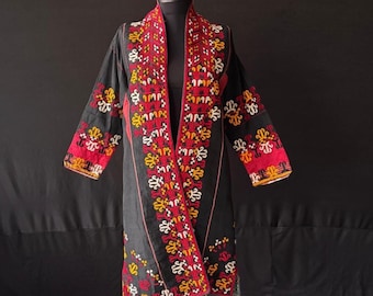 Turkmen Silk Embroidered Coat and Chapan, Antique Kaftan, Kimono, Kaftan Dress, costumes,Jacket