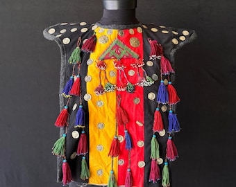 Vestido ceremonial turcomano nómada vintage para niño, chaleco antiguo, vestido, ropa, caftán, textil