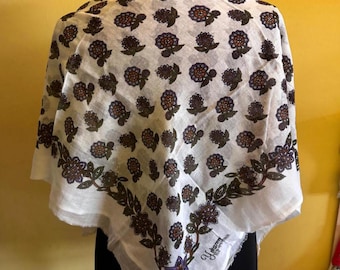 Hand-Printed Anatolian Cotton Yemeni Scarf: Vintage Turkish Scarf