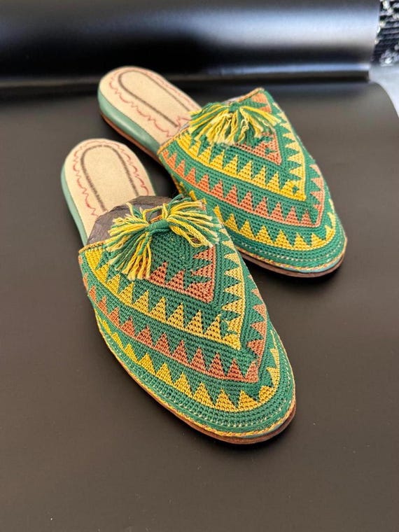 Chaussons au crochet vintage, chaussons vintage, chaussons de