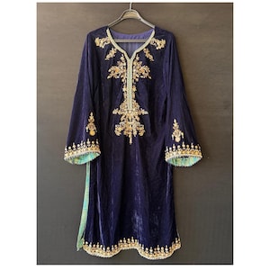 Vestido vintage de veludo Kuchi: vestido tribal boho com miçangas