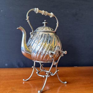Silver-Plated Kamineto Teapot Samovar / Teapot Stand and Burner / Heater - Stand with Feet - Cocktail Server Decor - Bar Decor