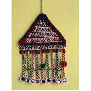 Antique Turkmen Authentic beaded wall hanging / Turkmen wall beauty /Antique mirrored beauty / Home decoration/ beaded tassel wall hangings