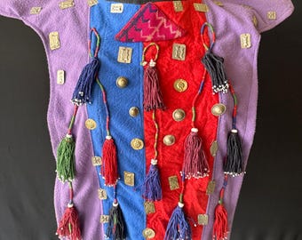 Vestido ceremonial turcomano nómada vintage para niño, chaleco antiguo, vestido, ropa, caftán, textil
