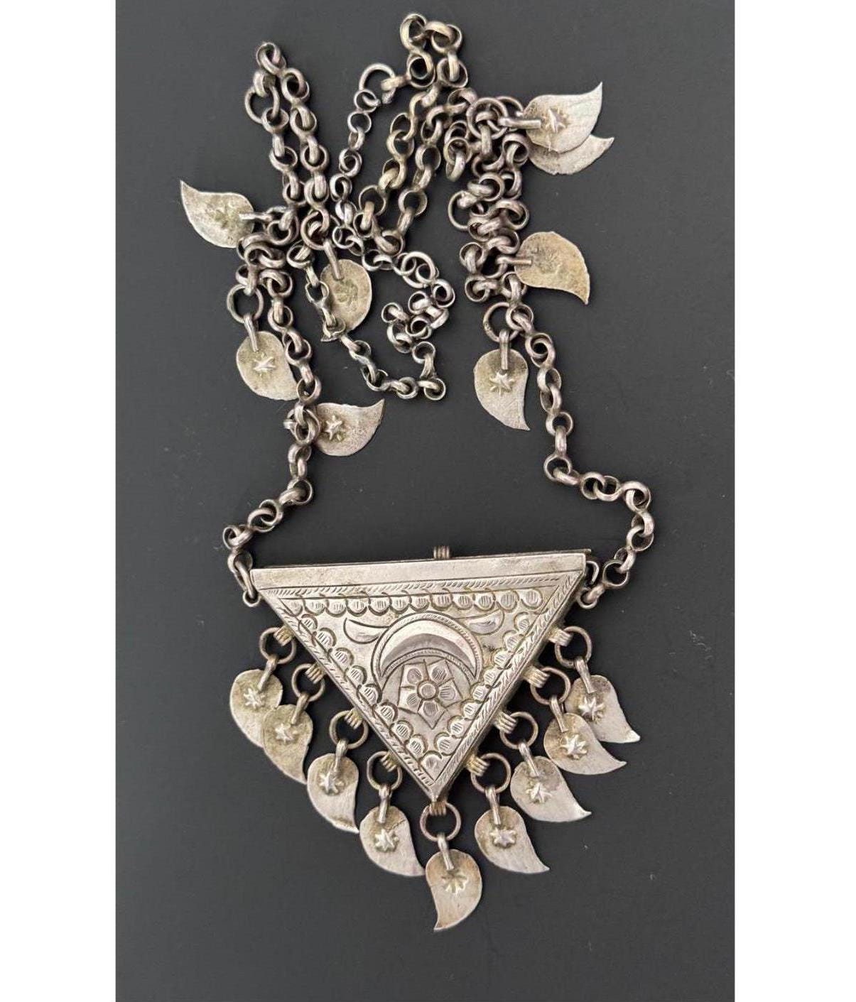 Ottoman Antique Silver Amulet, Triangle Amulet Necklace