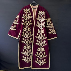 Ottoman Turkish Motif Traditional Kaftan, Vintage Ottoman Model Kaftan, Maraş Work Gold Color Thread Brocade Work Kaftan, Kaftan