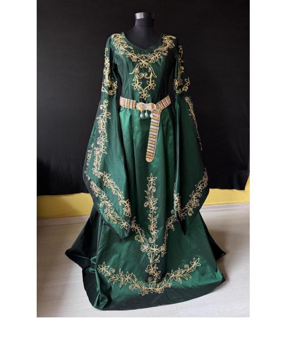 ヴィンテージグリーンビンダリドレス：トルコ・オスマン帝国風刺繍