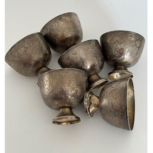 Antique Ottoman Silver Coffee Cup Set: Monogrammed Turkish Cups, Set of 6
