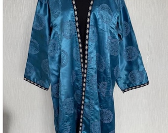 Vintage Turkmen Silk Embroidered Capan Coat - Antique Kaftan Kimono