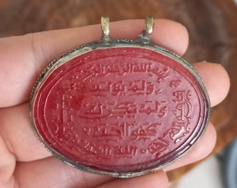 Antique Silver Inscribed Talisman Necklace