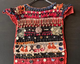 Vestido ceremonial turcomano vintage para niña, chaleco nómada antiguo, caftán