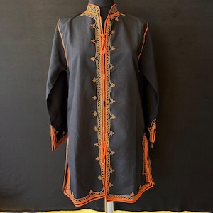 Boho Black Caftan Tunic Dress: Orange Embroidery, Ethnic Festival Wear