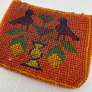 Cartera con cuentas de ópalo de la era otomana, cartera bordada con cuentas con motivos de pájaros y flores, cuentas de ópalo otomanas, regalo de producto coleccionable vintage