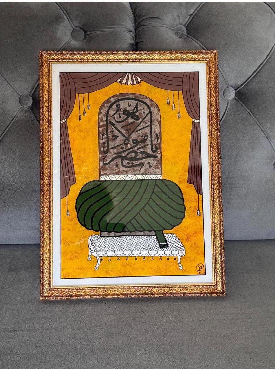 Mevlevi Glass Painting, Calligrapher Glass Painting, Mevlevi Coined Calligraphy Plate, Mevlevi Crown