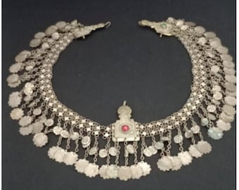 Antique Ottoman Silver Pediment Fez Necklace: Pre-1920 Jewelry