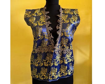 Chaleco de seda otomano antiguo: bordado con hilo dorado, ropa Cepken