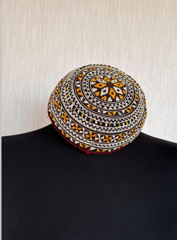 Vintage Turkmen Silk Embroidered Hat: Ethnic Fez Skullcap - Etsy display picture 1