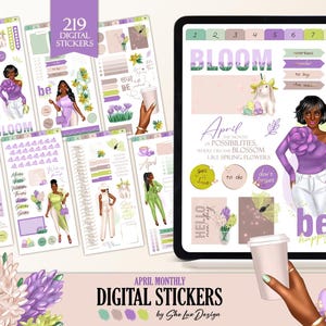 April 2025 digital stickers for Goodnotes planner, Spring sticker book for iPad, Easter widget stickers, Black girl Pre-Cropped Stickers