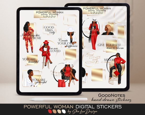 Girl Boss digital stickers, Goodnotes stickers, Black girl digital stickers, Digital sticker pack, Business woman stickers, Black woman png