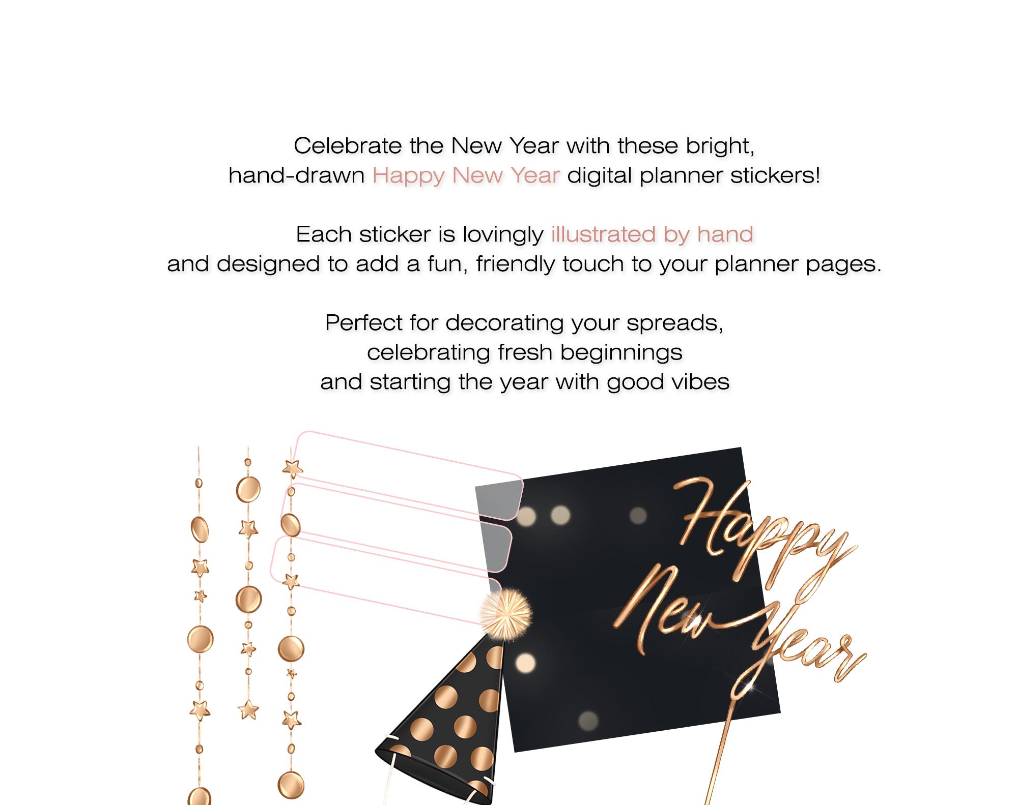 New Years Digital Stickers 2026 for Goodnotes & Noteful Planner, New ...