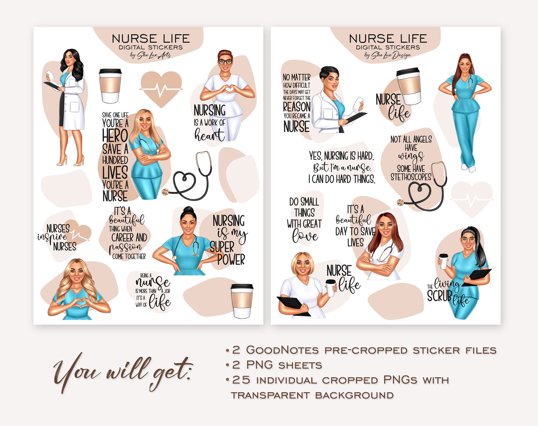 Nurse Stickers, Digital Stickers, Goodnotes Stickers, Nurse Life, Nursing Stickers, Precropped