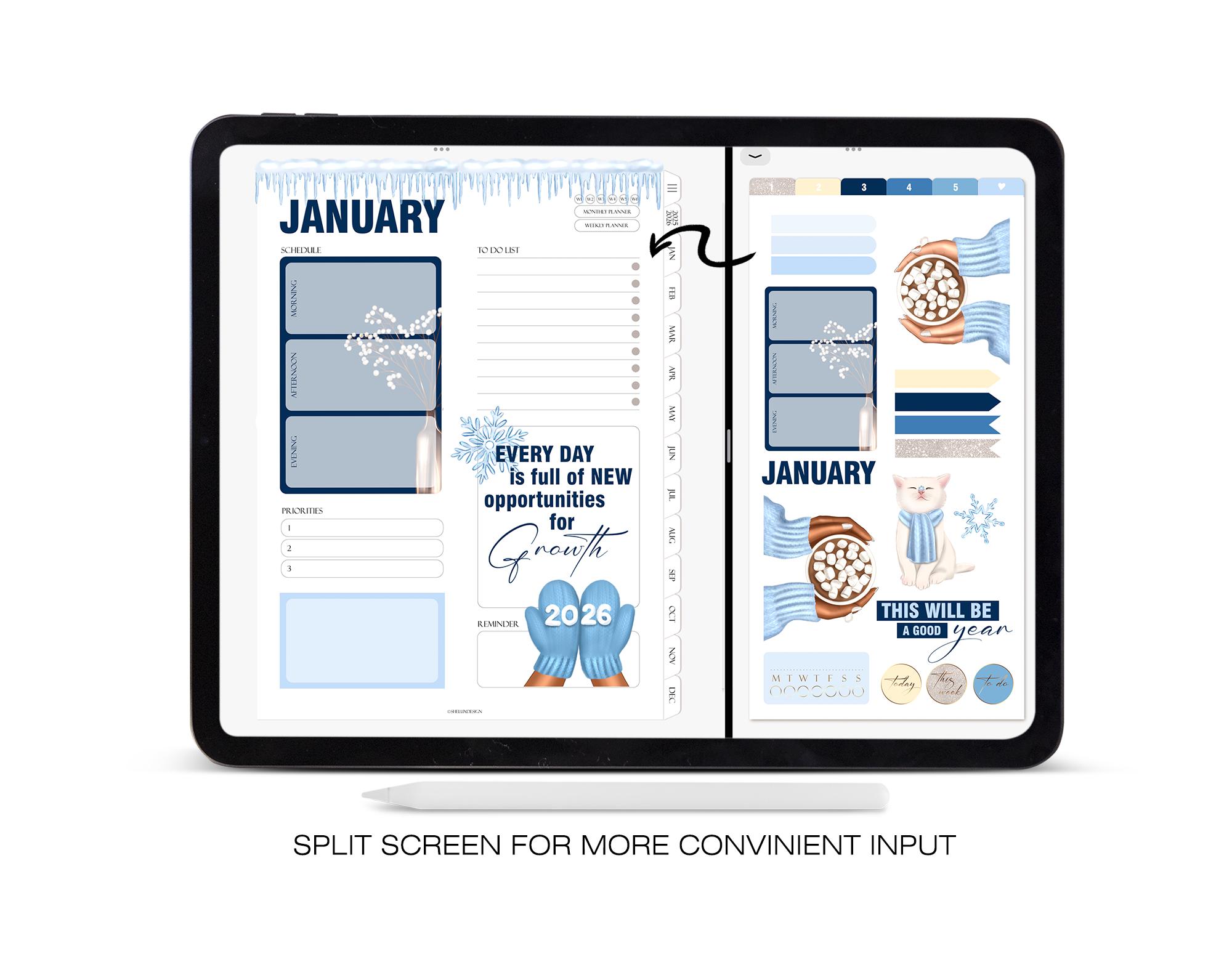 January 2026 Digital Stickers, Goodnotes Noteful PNG Planner Stickers ...
