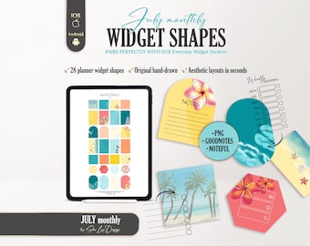 JULY 2026 digital shape widgets, Summer vacation widget shapes stickers for Goodnotes & Noteful digital planner, Weekly and daily inserts