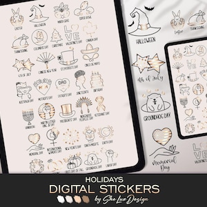 Holiday icons digital stickers, Calendar Holidays Goodnotes stickers for digital planning, US Federal holidays icon journal stickers PNG