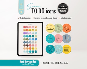 Everyday To Do Icons Digital Stickers, Summer Everything Planner Icons, GoodNotes & Noteful Stickers, Hand Drawn iPad Planner Stickers PNG