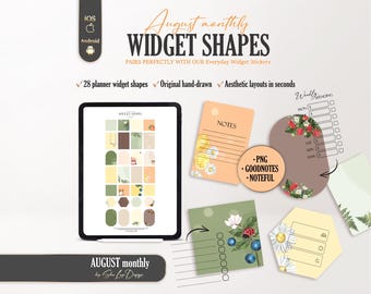 August 2026 digital shape widgets, Summer widget shapes stickers for Goodnotes & Noteful digital planner, Weekly and daily inserts for iPad