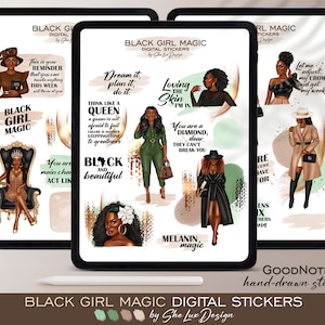Black girl magic Digital stickers, Goodnotes stickers, Planner Stickers, Pre-cropped stickers, Affirmation sticker pack, Motivational quotes