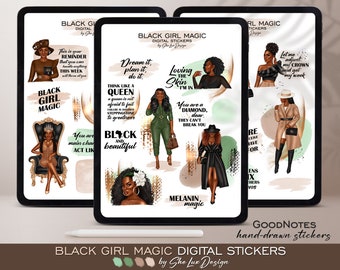 Black girl magic Digital stickers, Goodnotes stickers, Planner Stickers, Pre-cropped stickers, Affirmation sticker pack, Motivational quotes