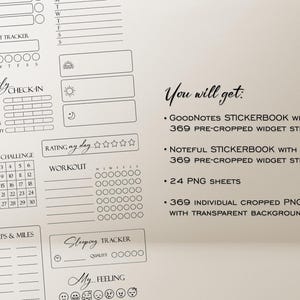 Widgets digital planner stickers, GoodNotes widget insert sticker book, Everyday life Overlay digital sticker bundle, Black White and Gold image 2