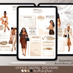 Office digital stickers for Goodnotes planner, Business woman stickers, Professional work stickers, Black girl stickers, Girl Boss PNG