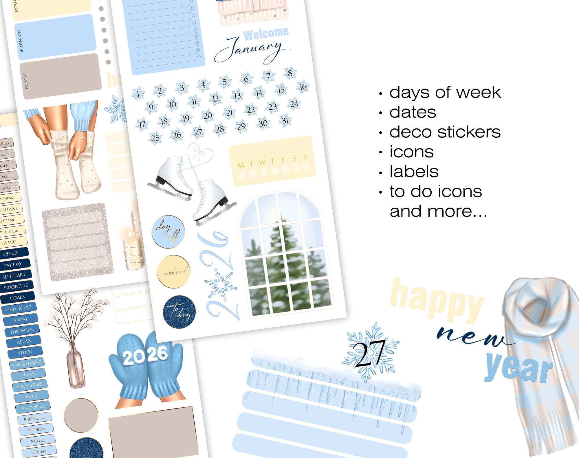 January 2026 Digital Stickers, Goodnotes Noteful PNG Planner Stickers ...