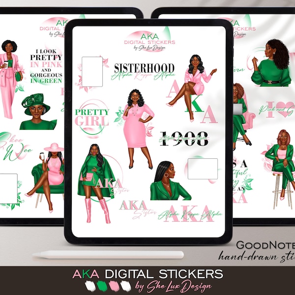 Sorority stickers, Black girl digital stickers, Sisterhood, Goodnotes stickers, Business planner stickers, Black woman Digital sticker pack