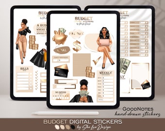 Budget stickers, Black girl digital stickers for GoodNotes, Black woman stickers, Finance stickers, Monthly budget, Weekly budget
