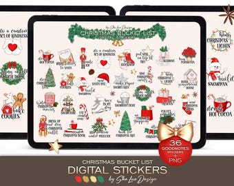 Christmas Bucket list Digital stickers, To do list, GoodNotes stickers, Winter to do list PNG, December holiday stickers for iPad planner