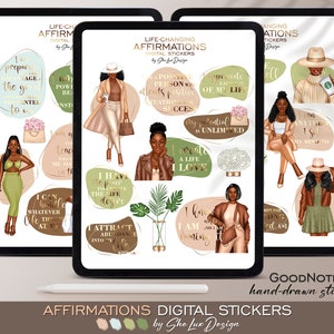 Affirmation Digital stickers, Black girl digital stickers, Goodnotes stickers, Quote sticker, Planner stickers, Black woman sticker pack